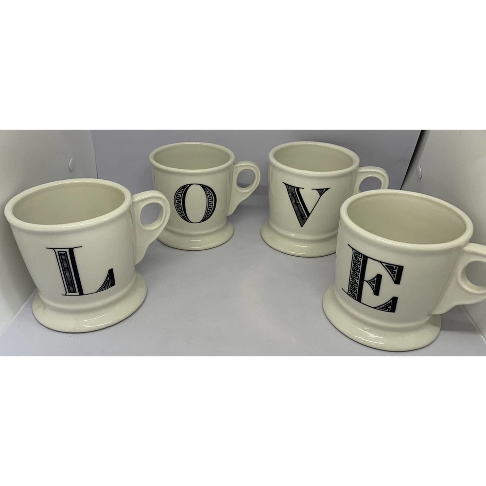 (4)Anthropologie Monogram Black White Initial Letter "L” “O” “V” “E”Coffee Mugs